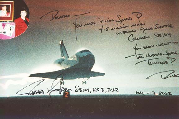Dolore's Pic. taken aboard Columbia Space Shuttle, 3/02